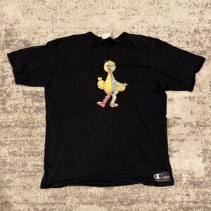 VTG Y2K Champion x Sesame Street Blank Slate Mens Black Big Bird Skeleton Tee